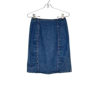 Vintage 80s New York Jeans Co. Size 5/6 High Rise Ruched Denim Mini Jean Skirt